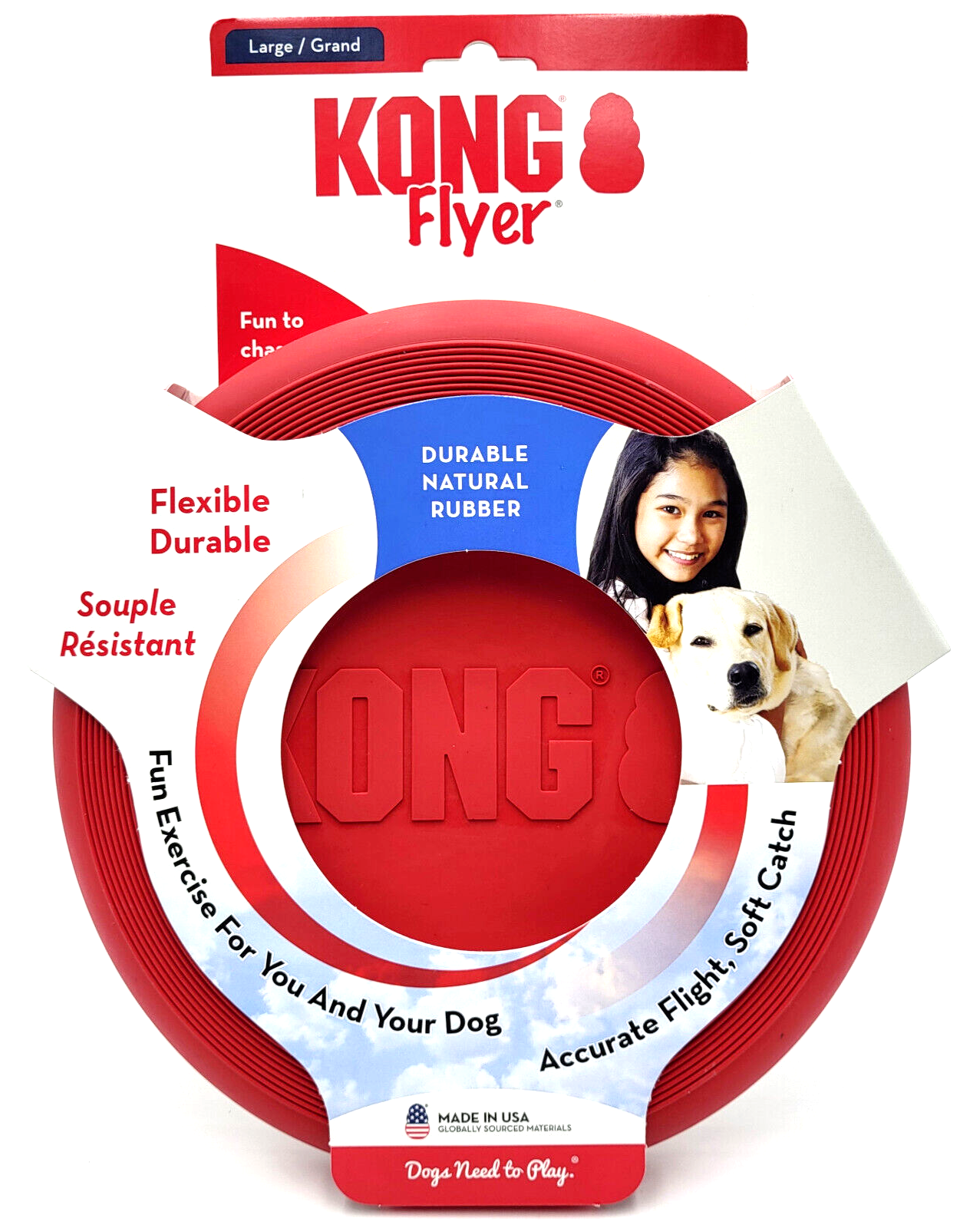 KONG Flexible Flyer LARGE 9" Durable Soft Rubber Frisbee Dog Fetch Toy