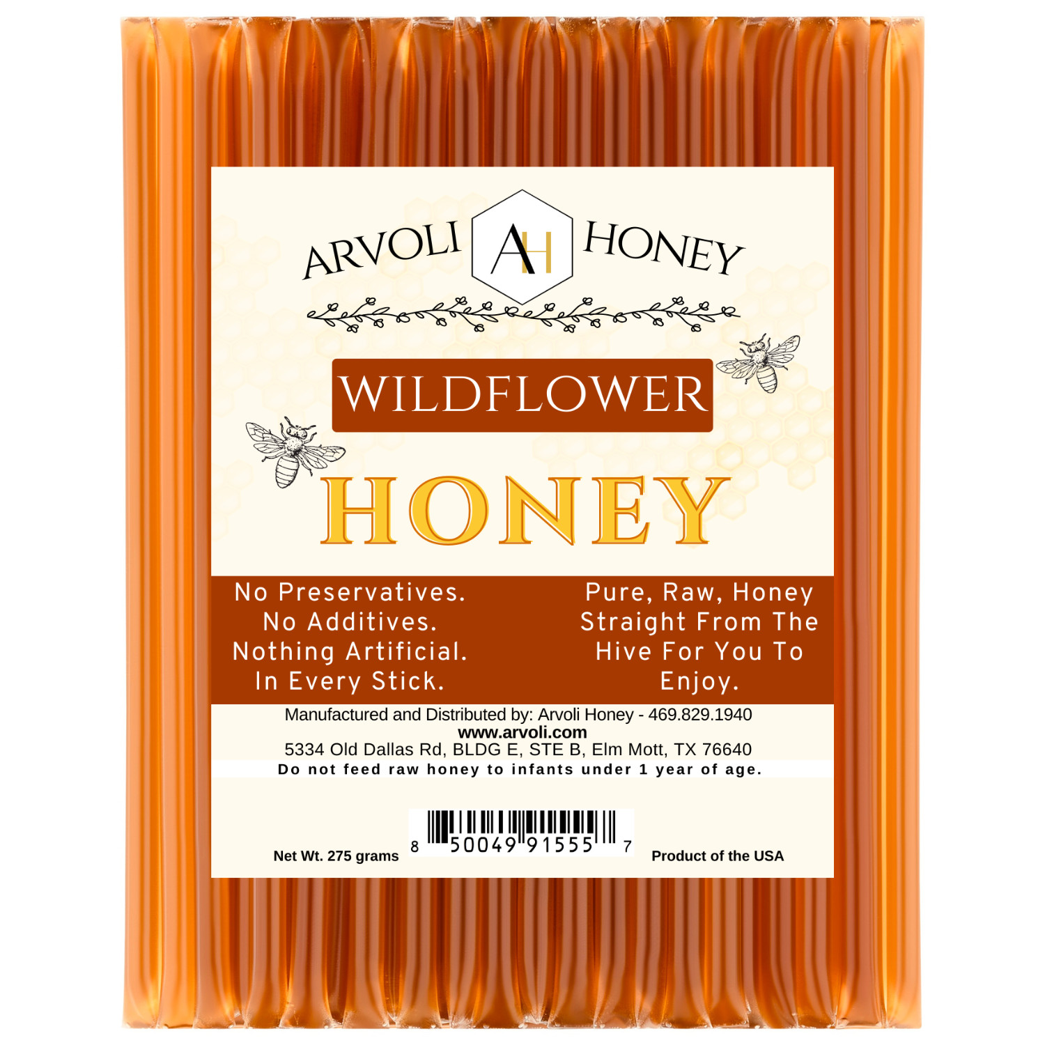 Raw Wildflower Honey Sticks - Honey Sticks For Tea - 50 Count
