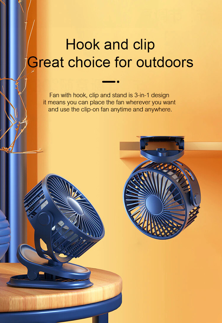 USB Rechargeable Mini Cooling Fan Clip On Desk Table Office Stroller Camping Gym