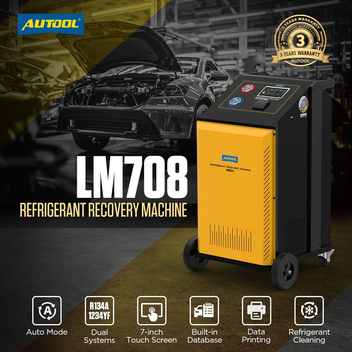 LM708 Fully Automatic Refrigerant Recovery Machine A/C Dual Tank Filling 3/8HP