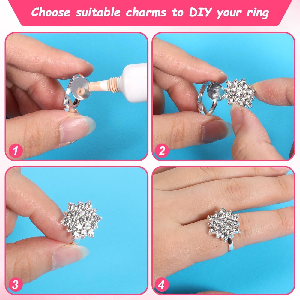 Ring Settings Base Adjustable Silver 40 Pcs 10mm Flat Round Pad Metal DIY