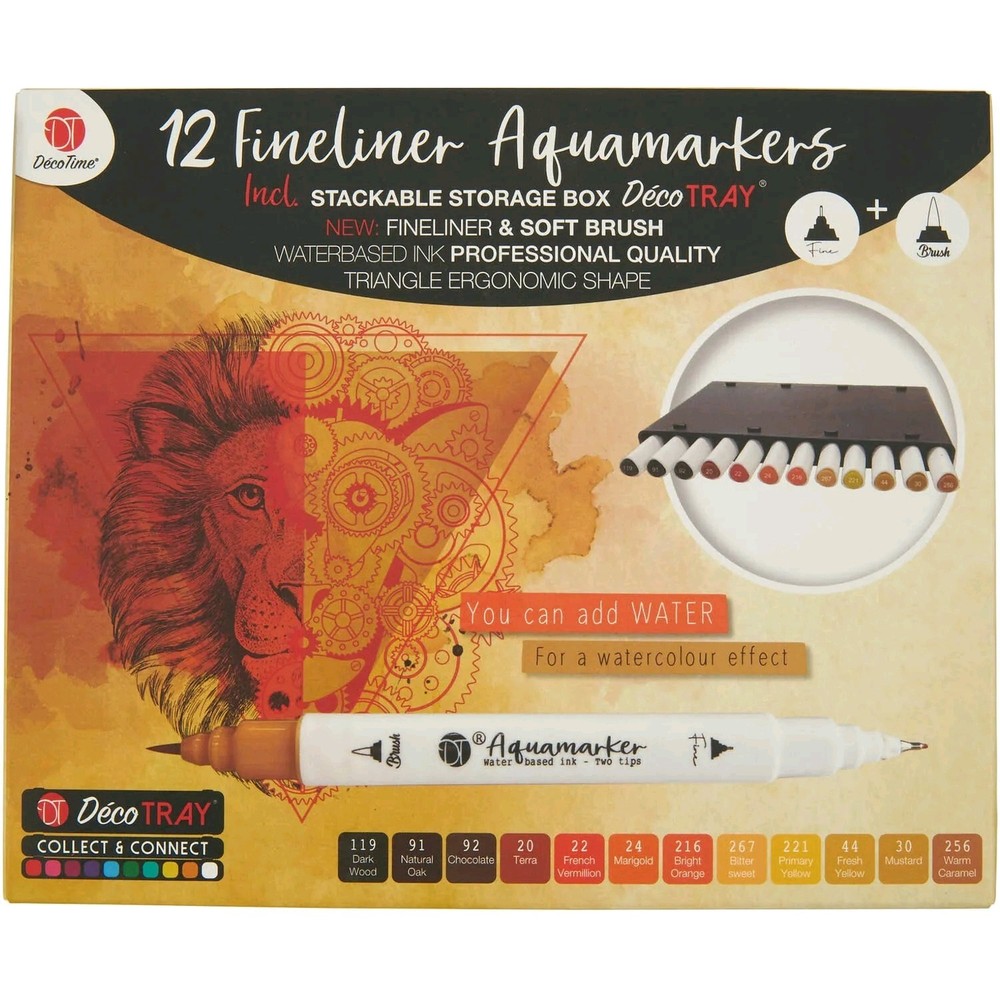 DecoTime Stackable 12 Professional Aquamarkers - Dual Tip Water Based - Various