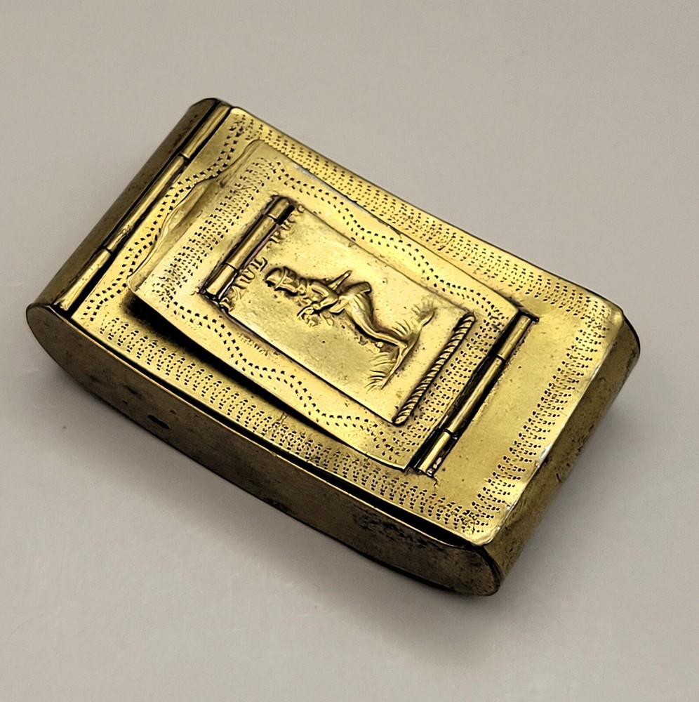 ANTIQUE BRASS TRIPLE COMPARTMENT PAUL PRY SNUFF BOX