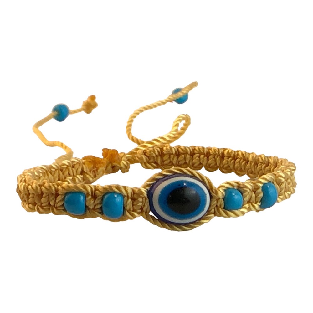 Evil Eye Bracelet Gold Macrame Cord