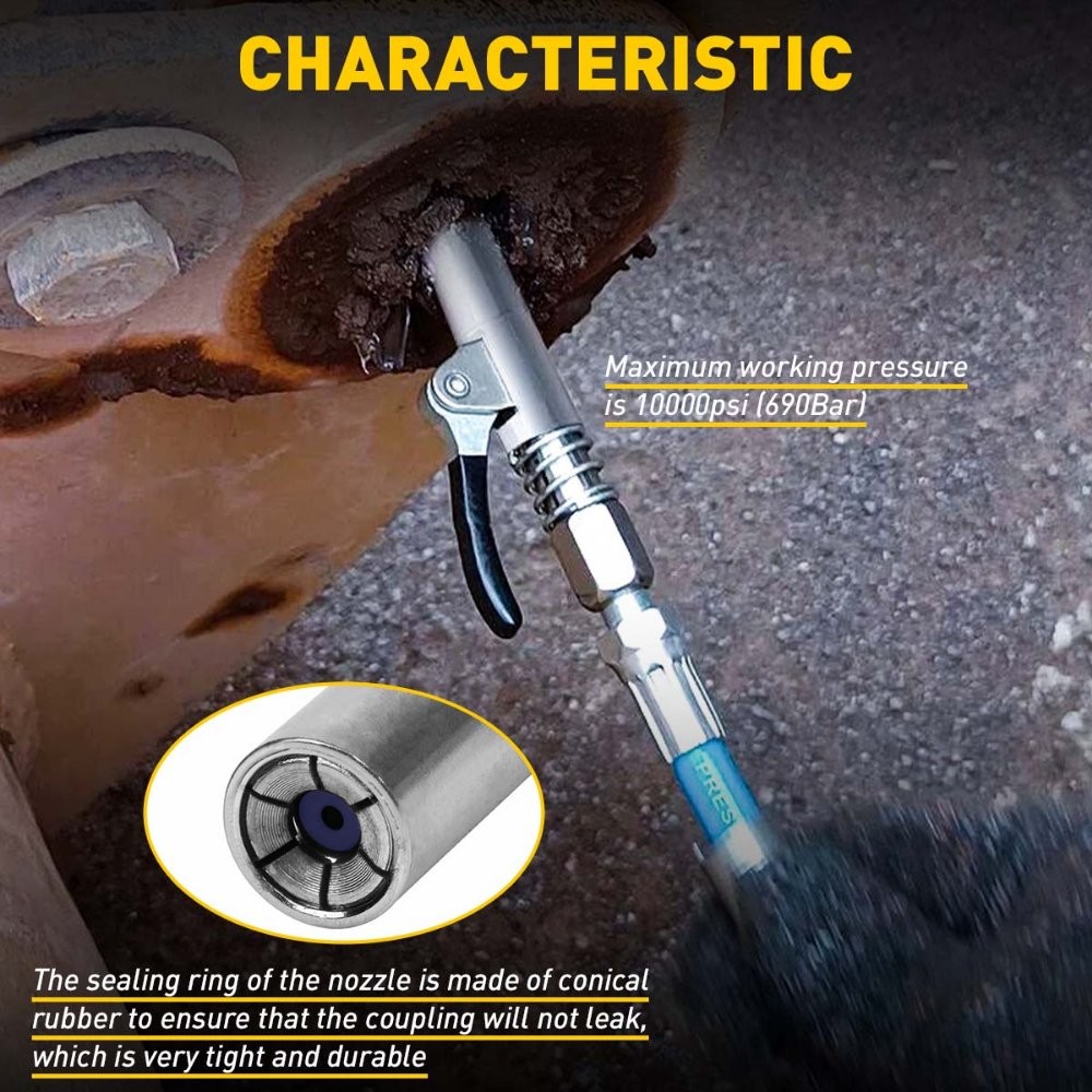 Grease Gun Coupler Double Handle 10000PSI Quick Release Lock Injection Nozzles