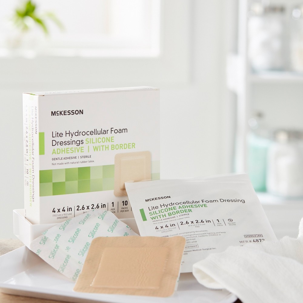 McKesson Lite Thin Foam Dressing 4 x 4" Square with Border 10 per Box
