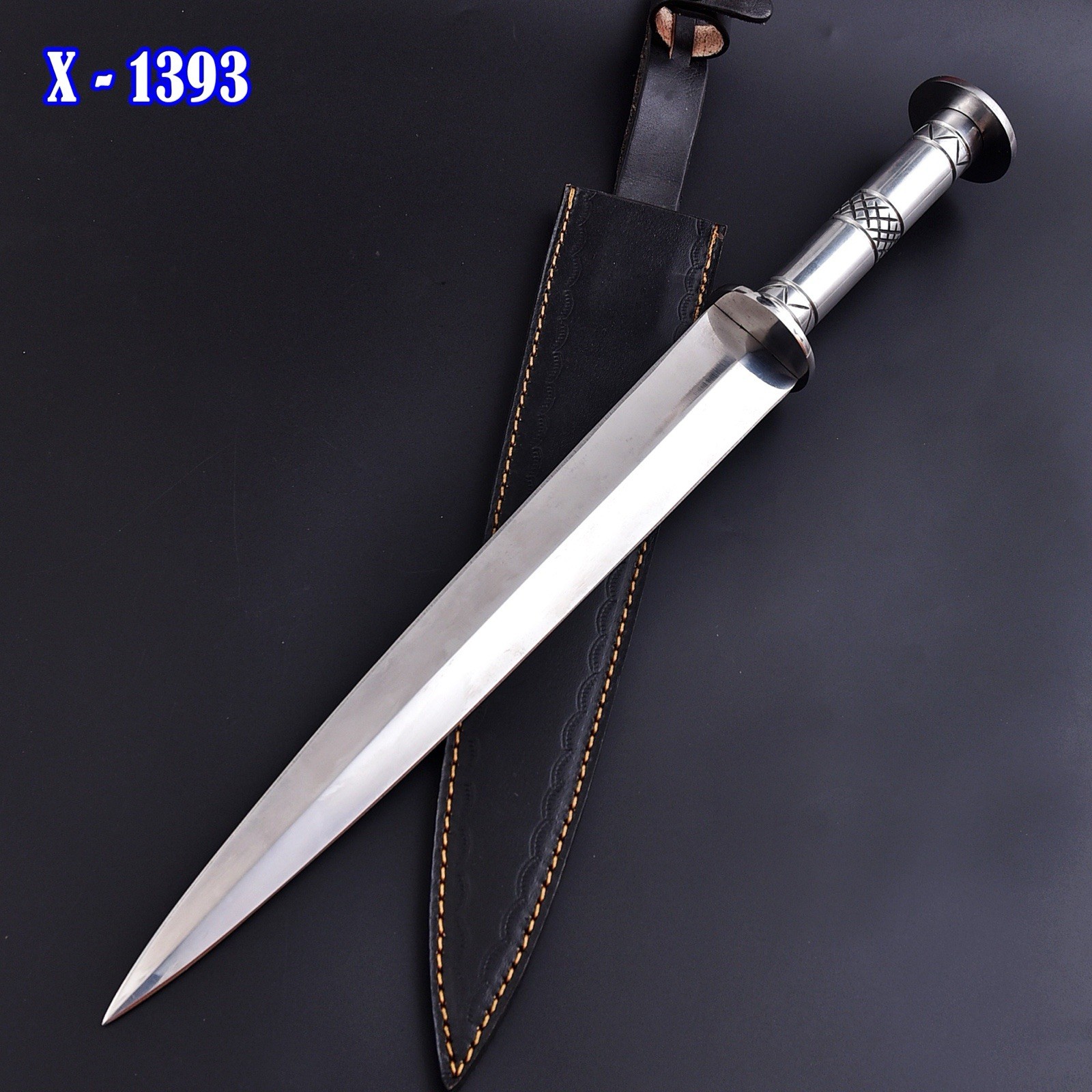 European Double Edge Sword dirk-style fighting blade With Leather Sheath