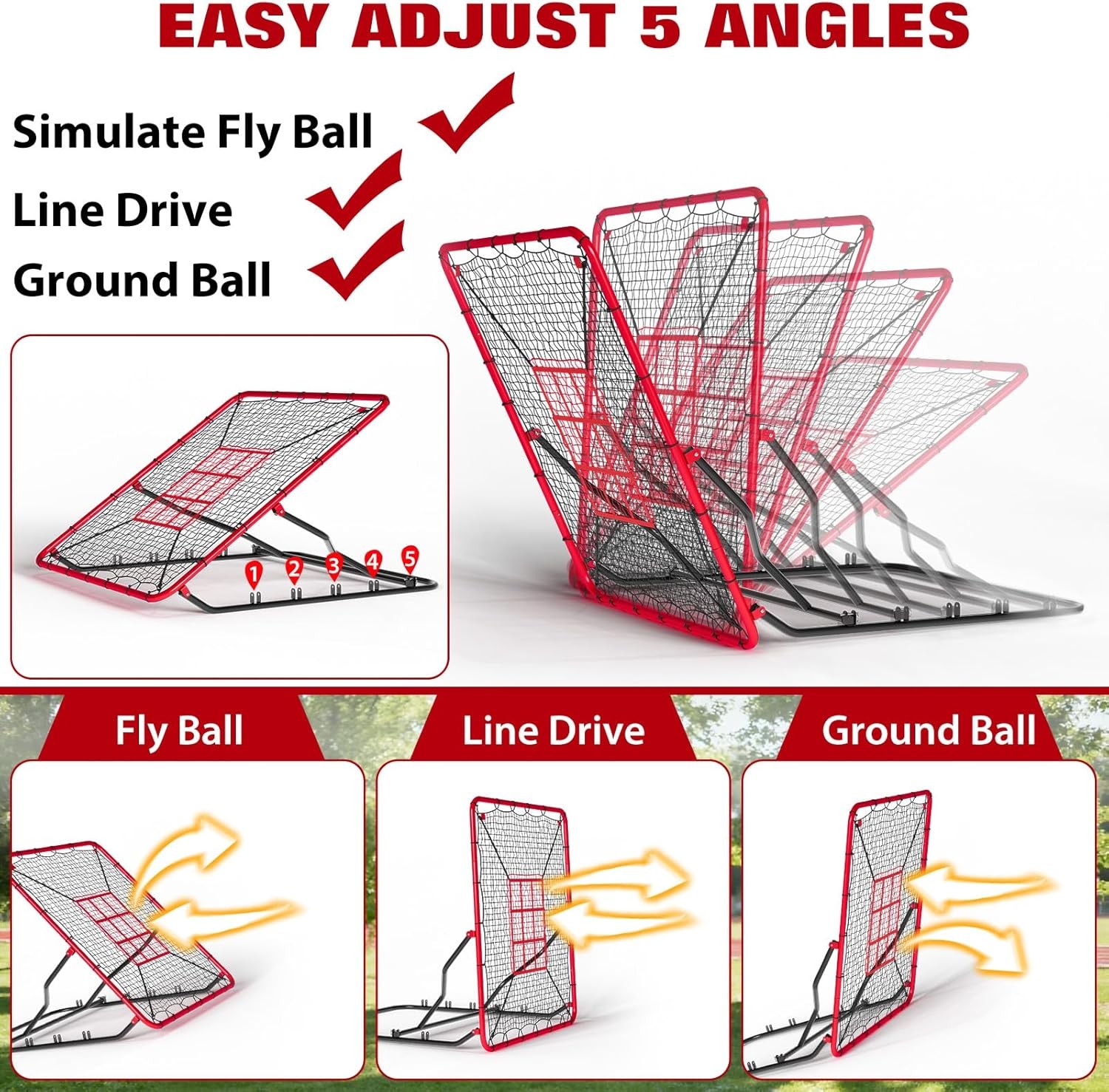 Baseball Rebounder Net 4x4.5ft Pitching Batting Net Fielding Trainer for Hitting
