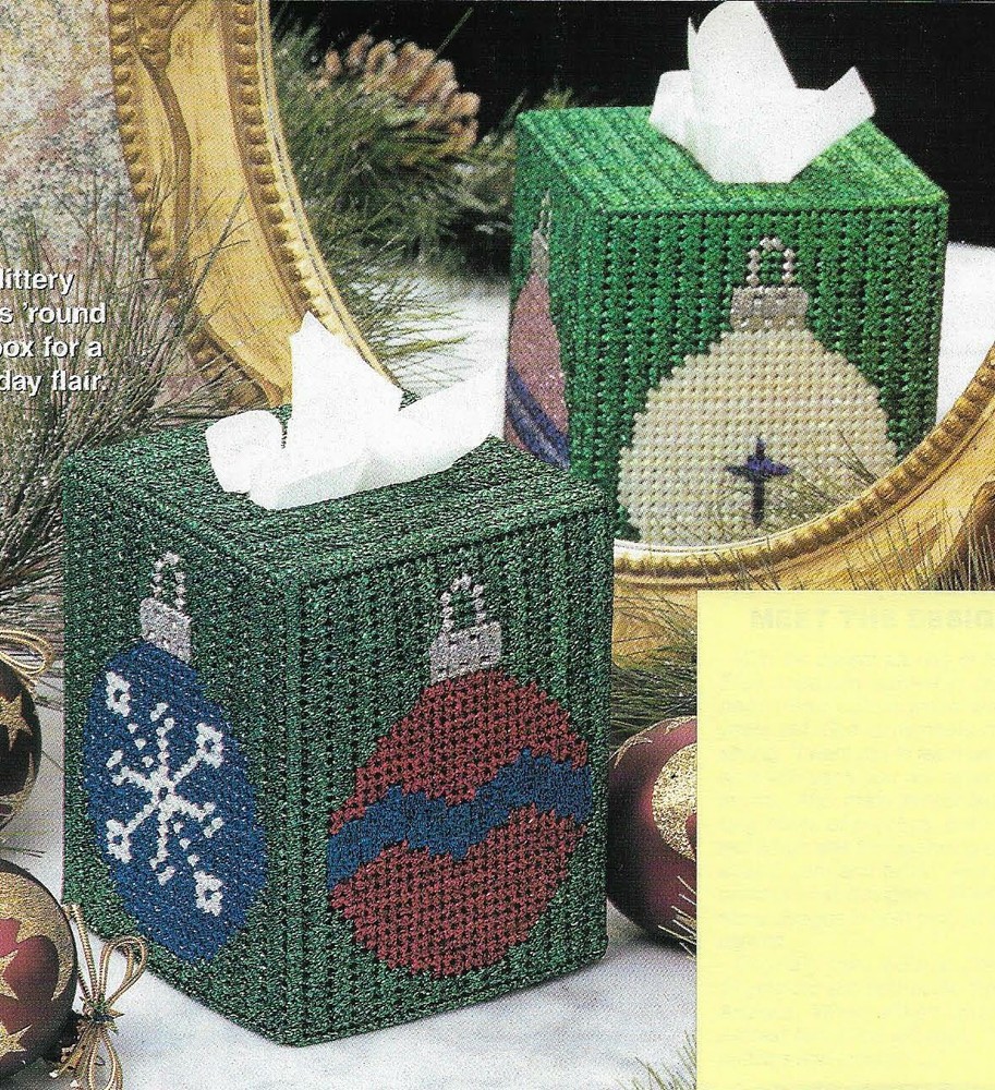 FESTIVE ORNAMENTS TISSUE COVER CHRISTMAS PLASTIC CANVAS PATTERN INSTRUCTIONS