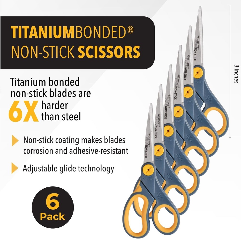 Titanium Glide Adjust Scissors - 6-Pack Grey/Yellow