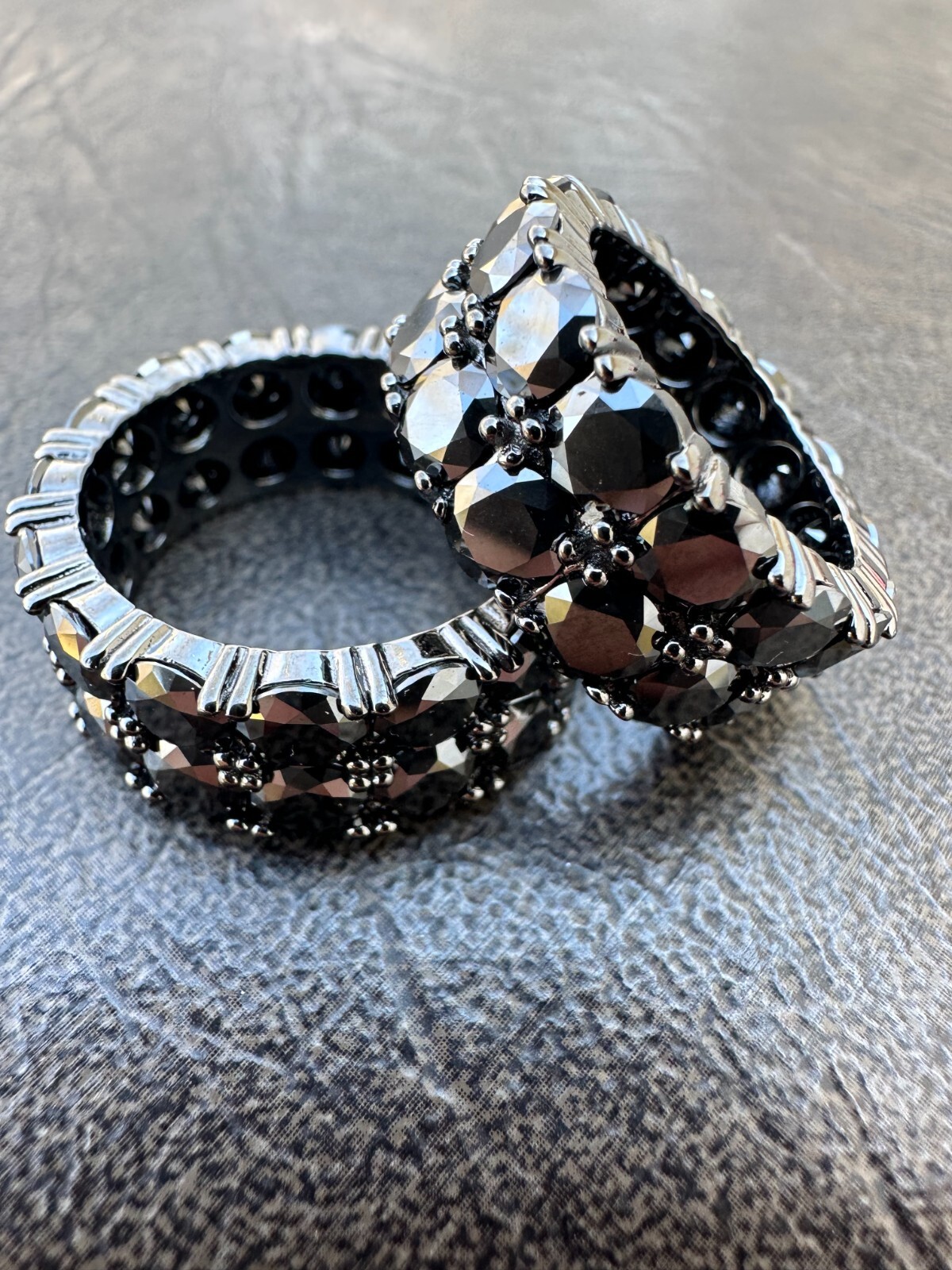 Black Moissanite Ring Real 925 Silver Oxidized Rhodium Hip Hop Iced Tennis Band