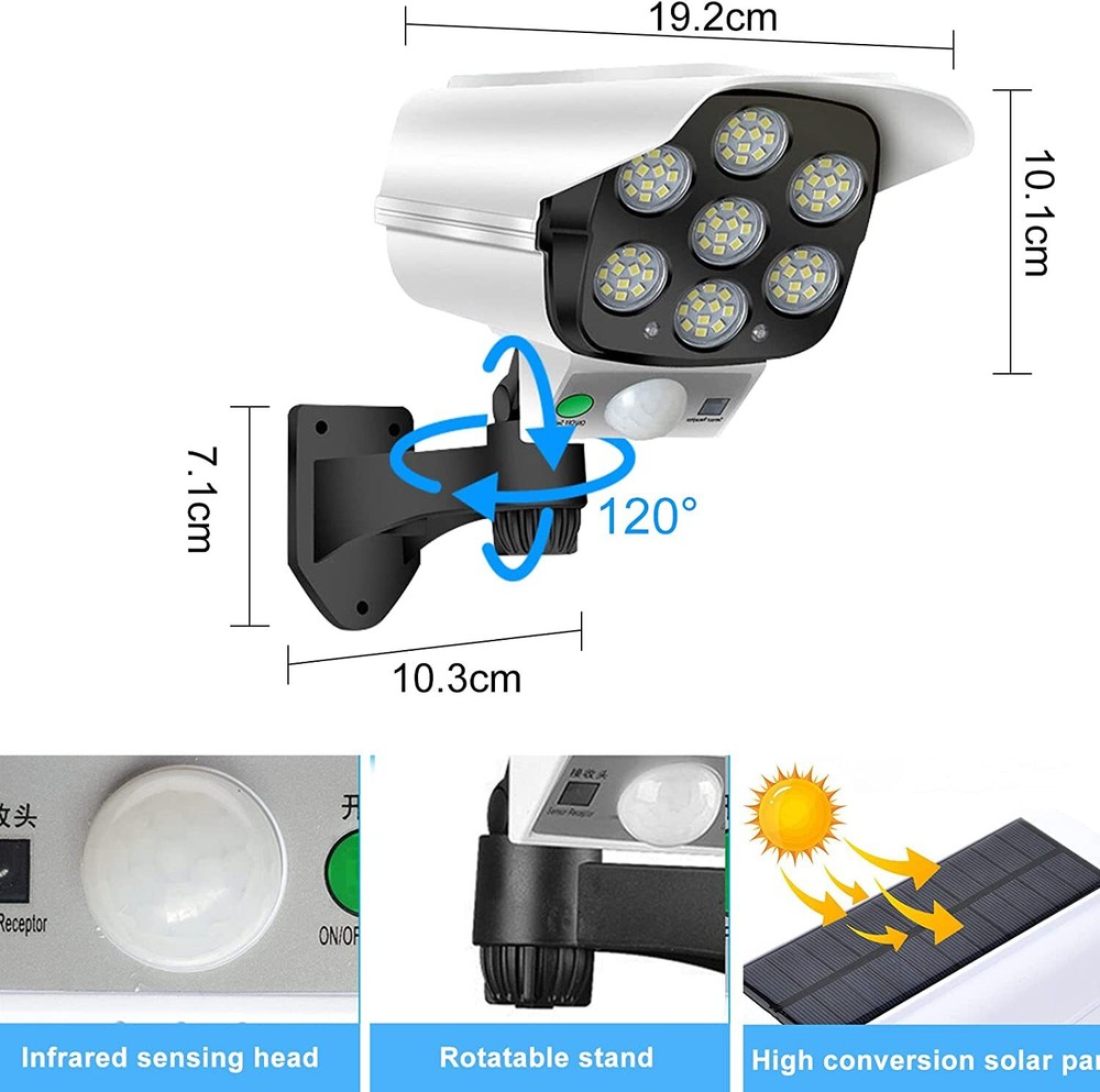 Solar Motion Sensor Wall Light Outdoor Garden Wireless 77 LED Security Spotlight