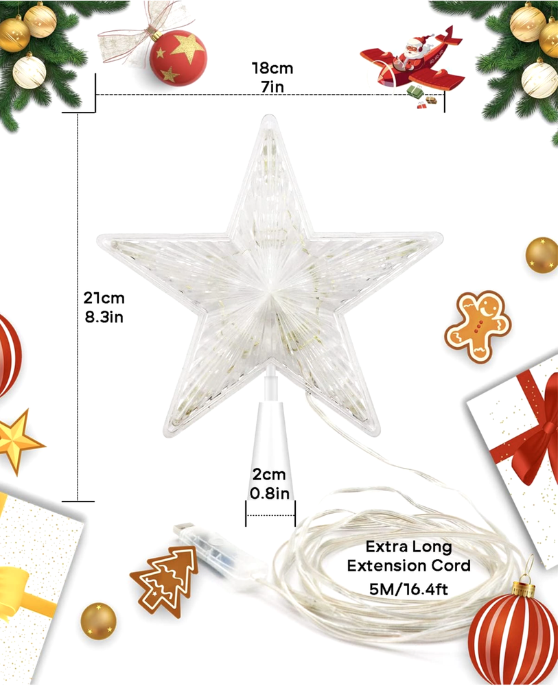 Christmas Tree Topper MultiColor Lighted Star Remote&APP DIY with USB wire plug
