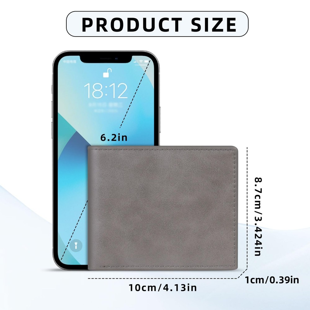 WisePoint Bifold Wallets for Men, RFID Blocking Wallet Leather gray