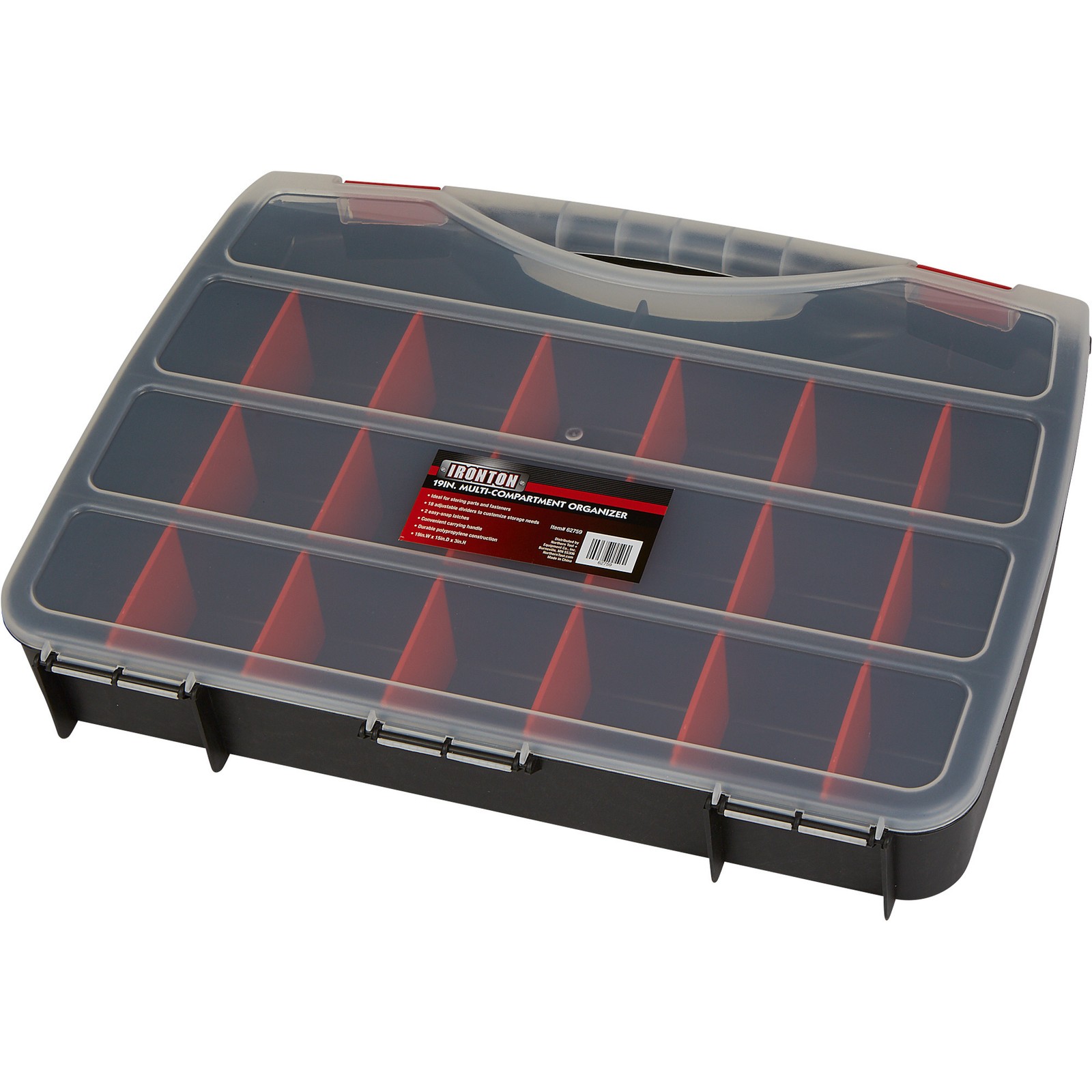Ironton Plastic Organizer, 19in.W x 15in.D x 3in.H, 21 Adjustable Compartments