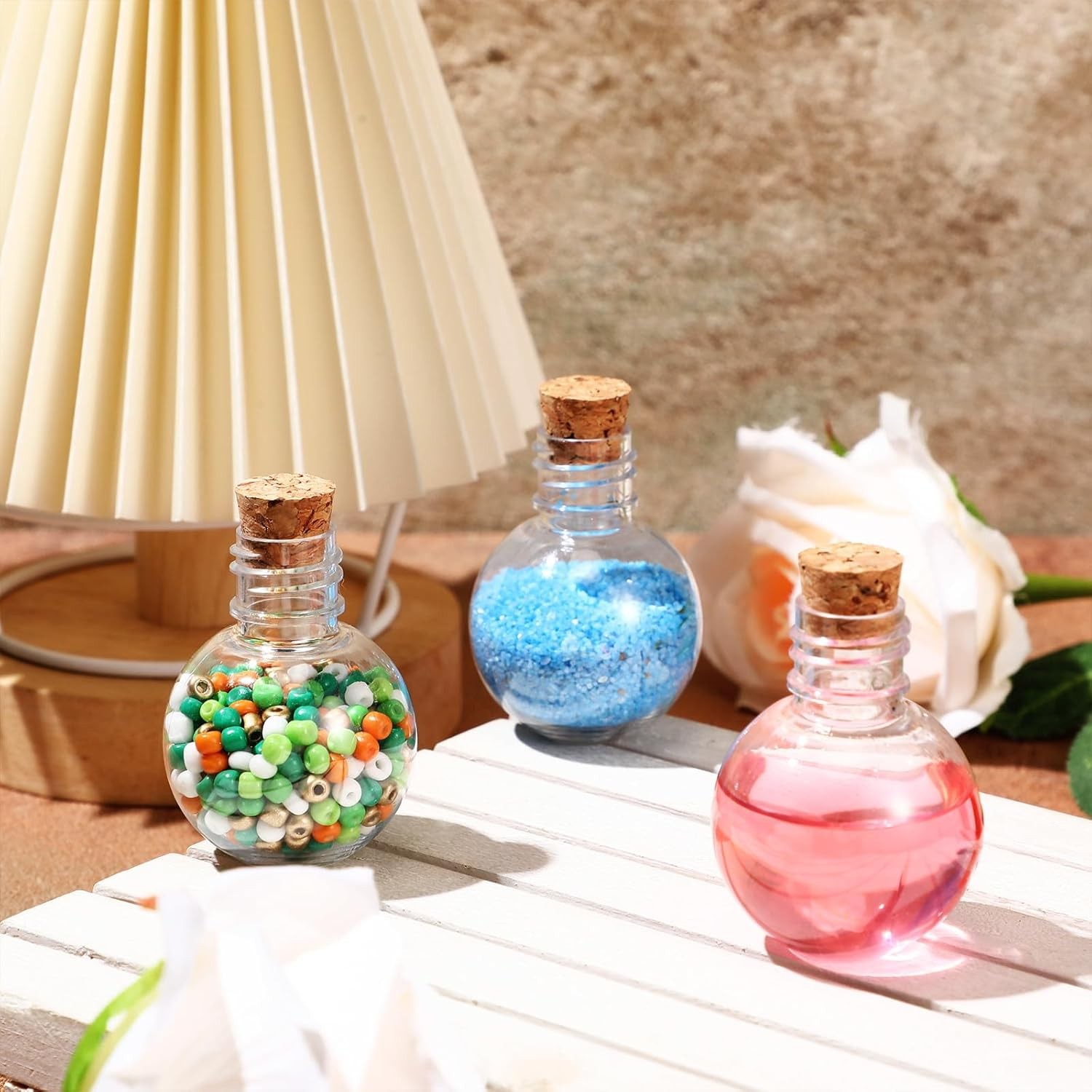 25 Pack 1oz Plastic Mini Potion Bottles with Corks Spherical Small