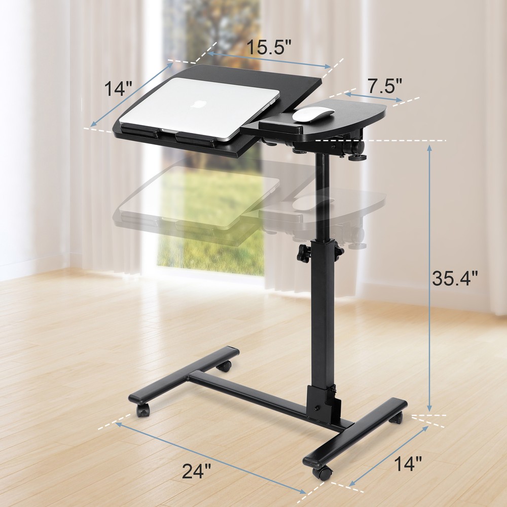 Adjustable Laptop Notebook Rolling Table Desk Stand Tiltable Tabletop W/ Casters