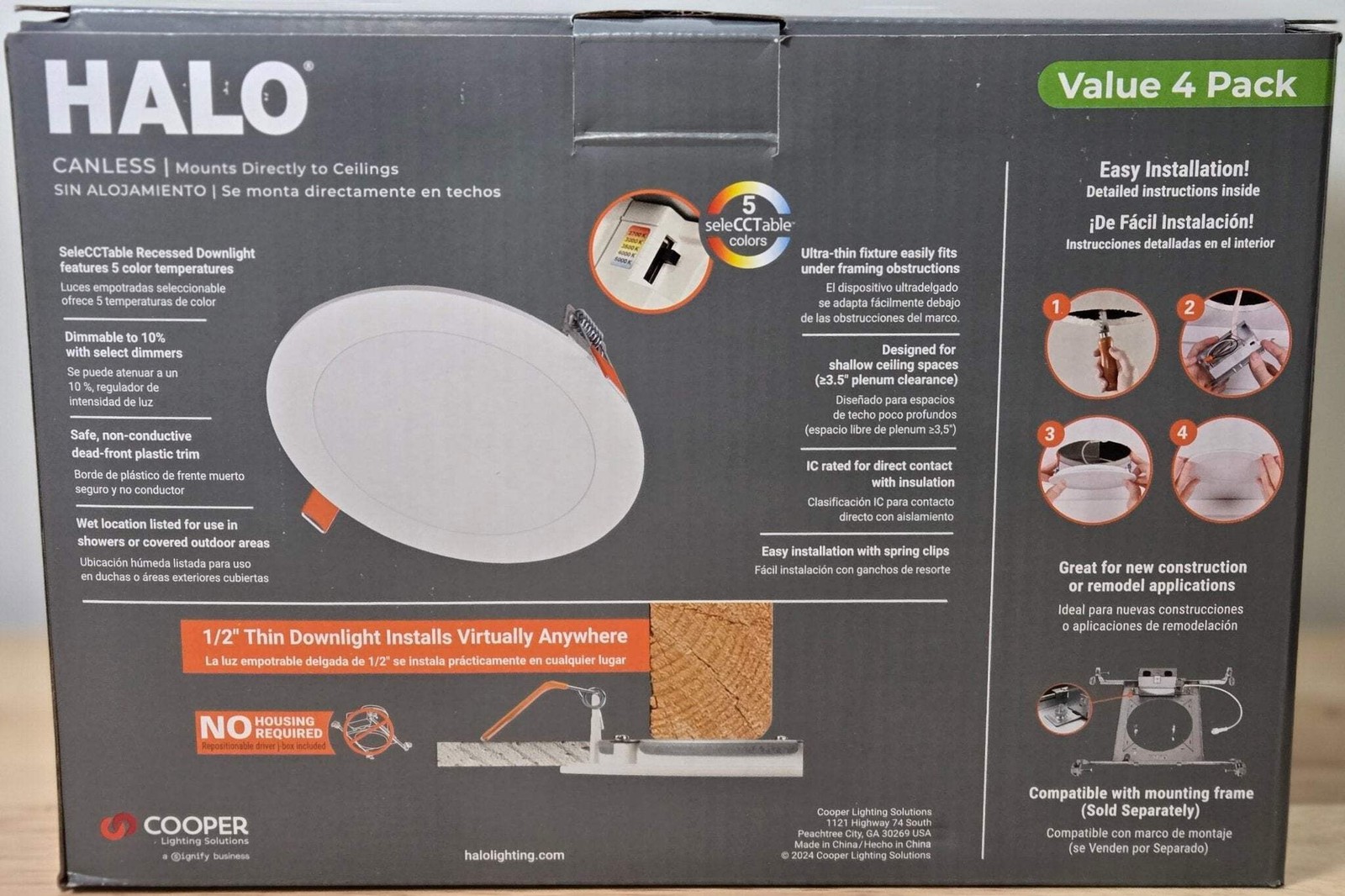 HALO HLBSL 6 in. Can Less Integrated LED White 4-Pack HLBSL609FS5-4PK 900 Lumens