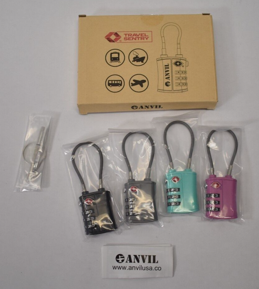 Anvil Travel Sentry Security Locks 4 Pack Assorted Colors C108 3 Digit Combo