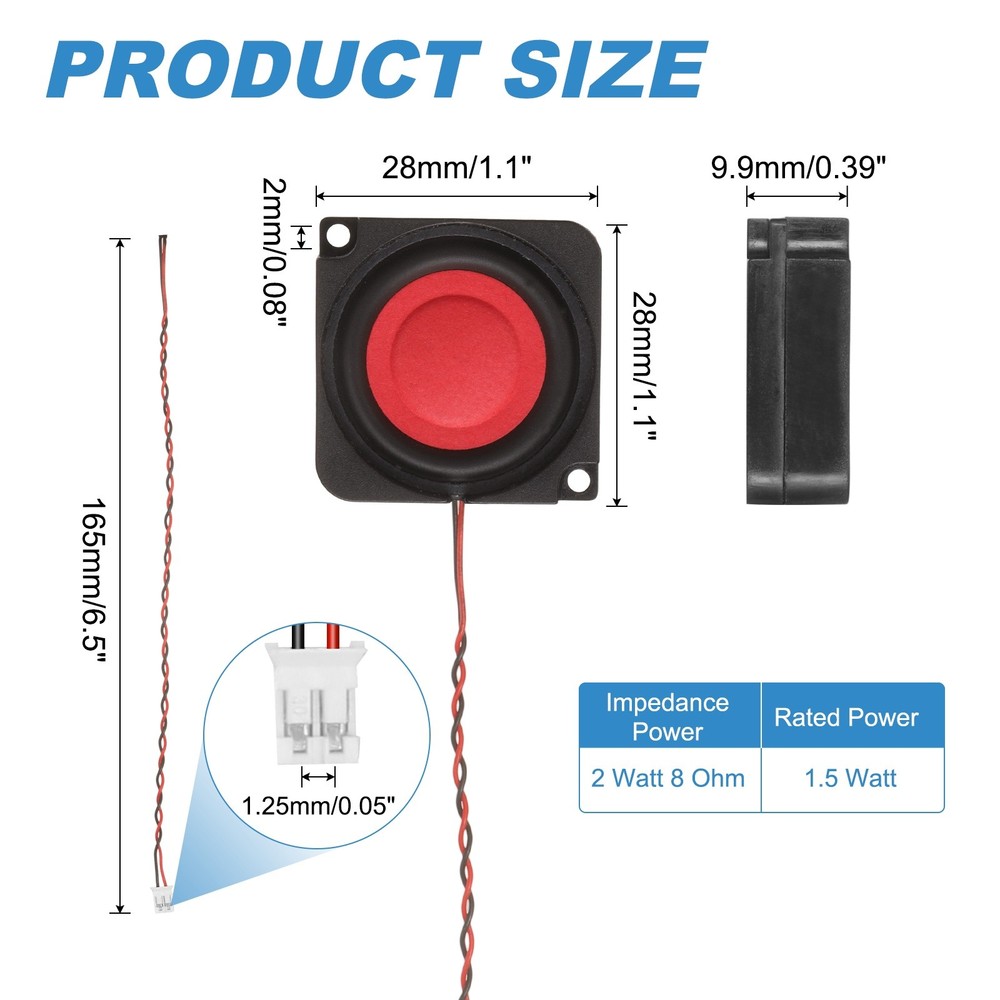 2W 8Ω Mini Speaker, 2PCS Full-Range Portable Micro Loudspeaker, Black Red