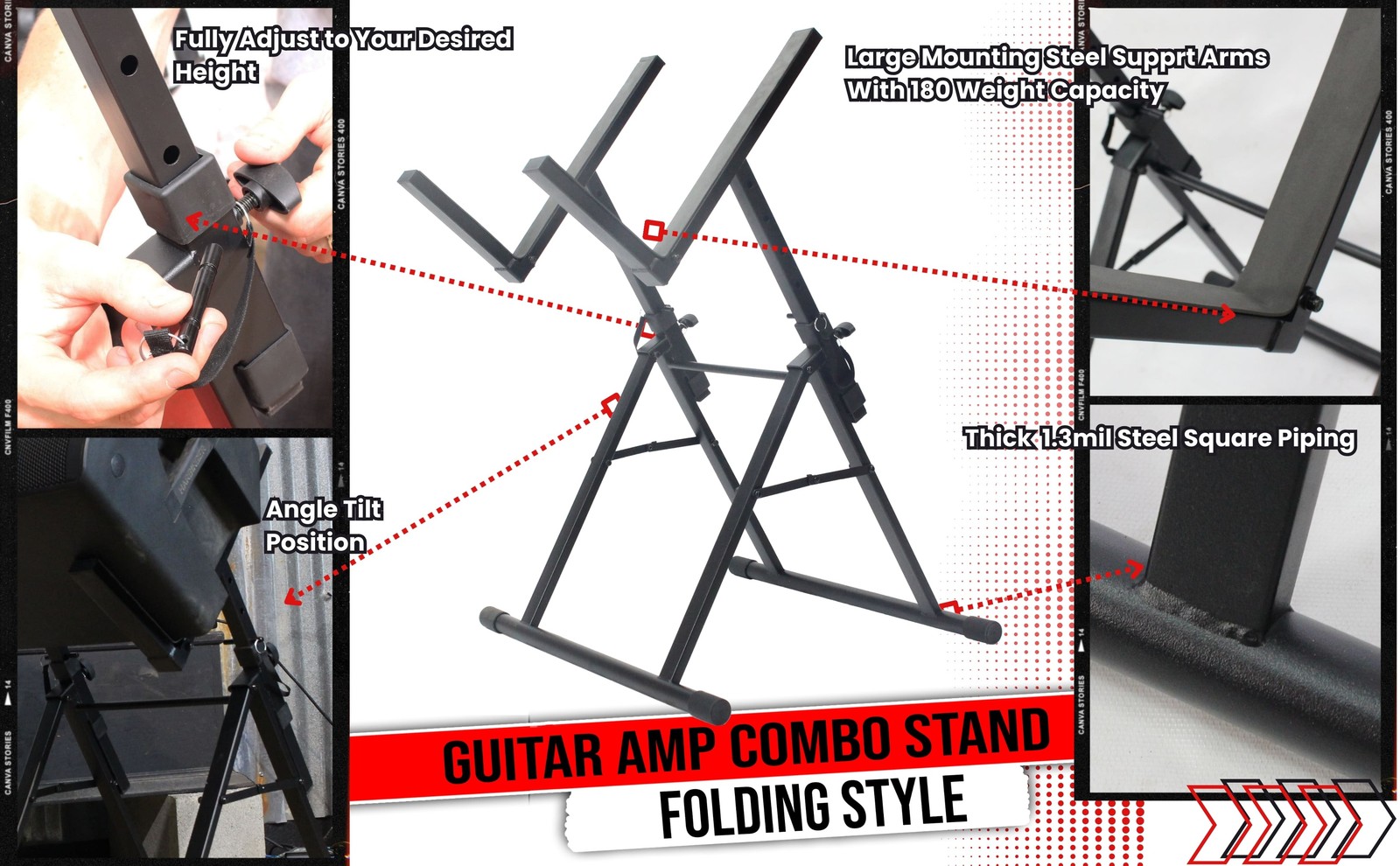 Guitar Combo Amp Floor Stand Tilt Back PA Amplifier Speaker Monitor Holder Mount