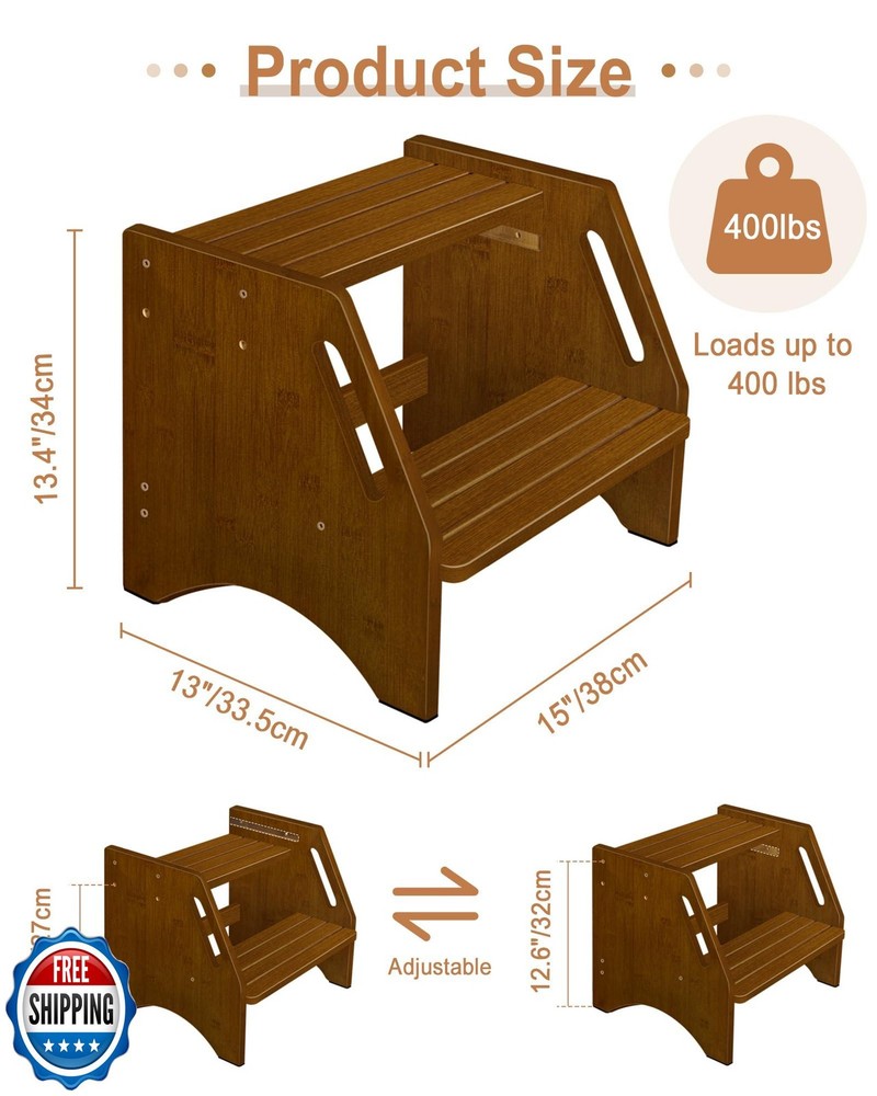 Step Stool, Bed Step Stool Height-Adjustable for Adults Seniors with Safety N