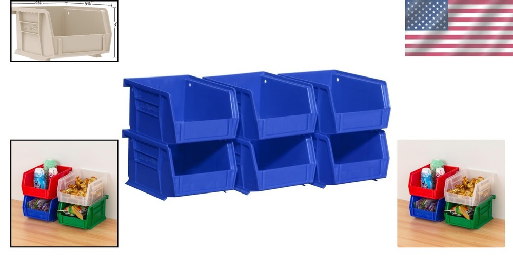 6-Pack Stackable Storage Bins 5x4x3 - Durable Multi-Purpose Organizers in Blue