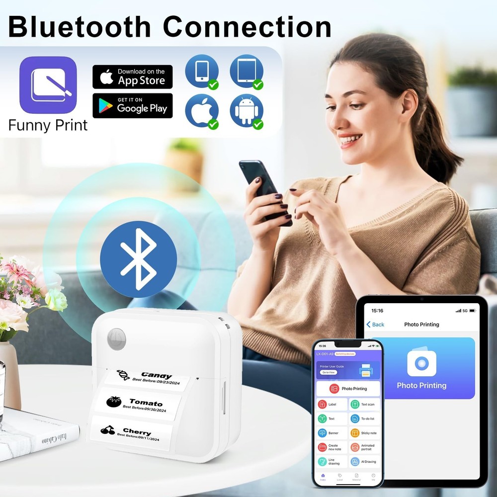 Label Maker Machine with Tape - Thermal Label Printer Bluetooth Label Maker M...