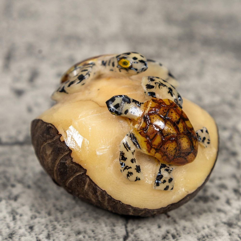 Double Sea Turtle Tagua Carving