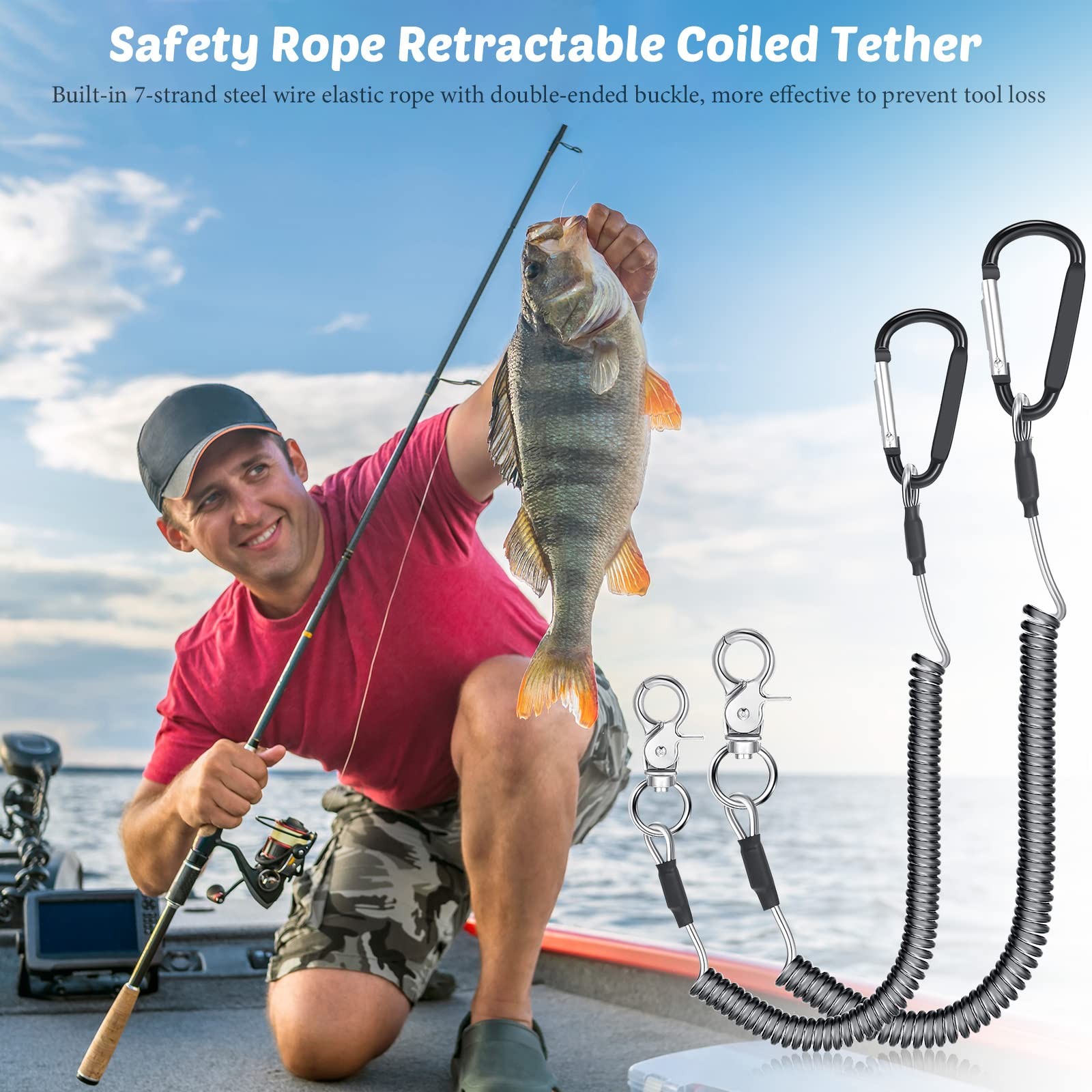 6 Pack Fishing Lanyard Steel Wire Coiled Lanyard Tool Lanyards for Hand Tools...