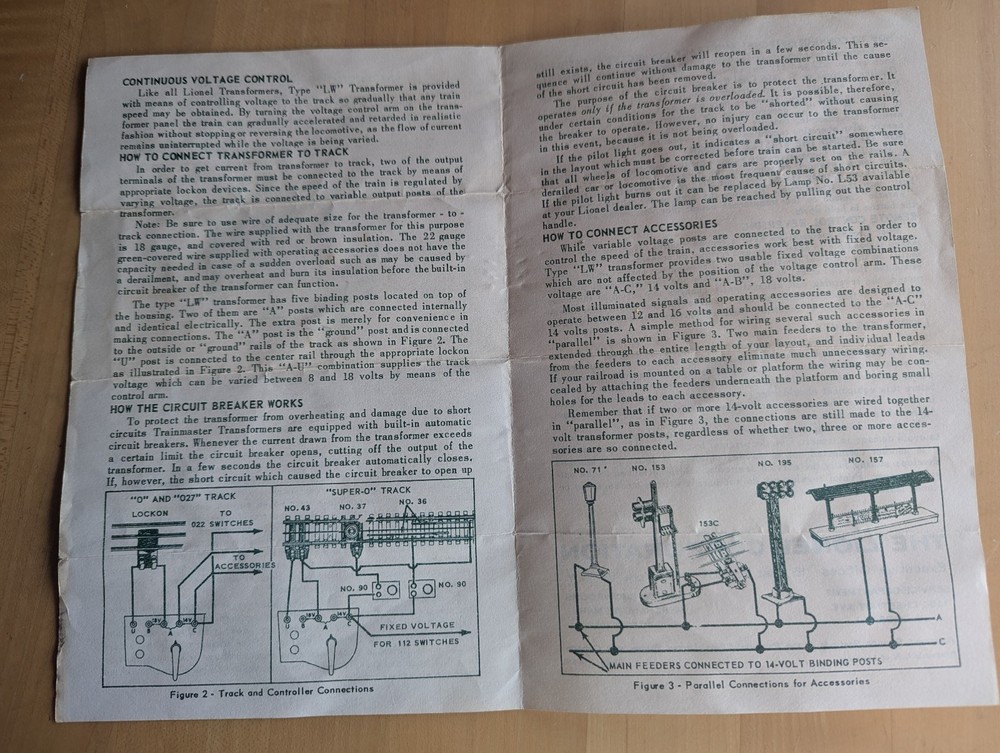 Lionel Type LW Transformer Instruction Sheet dated 6-59