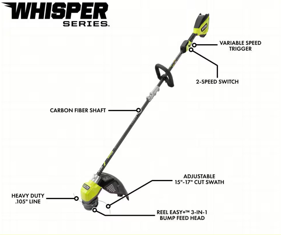 RYOBI 40V HP Brushless 17" String Trimmer Whisper Series Carbon Fiber Tool-Only