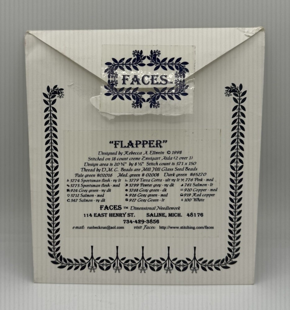 Faces 1998 Dimensional Needlework Flapper Cross-Stitch Chart Count 371 x 150 NEW
