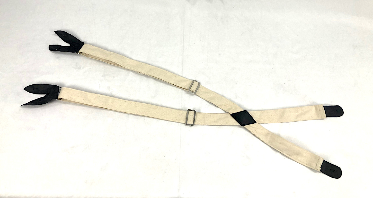 White Cotton Suspenders with Leather Ends