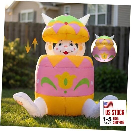 5.9FT Easter Inflatable Bunny with Pop-Up Action, Built-in Up-and-Down Bunny