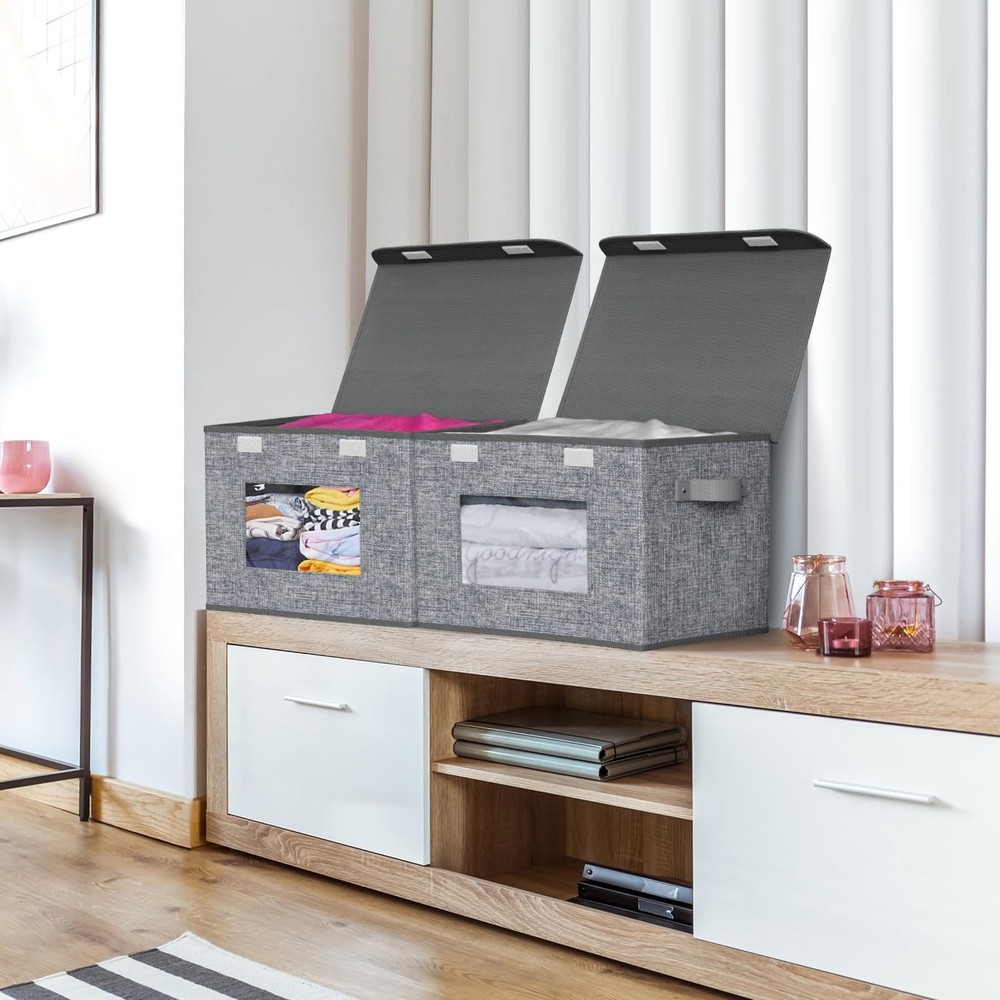 Fabric Foldable Storage Boxes [4-Pack] Large Collapsible Stackable Storage Bi...