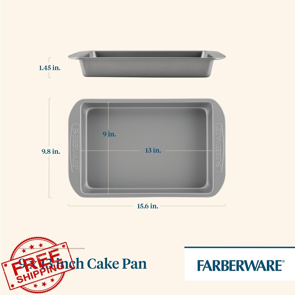 Farberware Nonstick Rectangle Baking Pan 9x13 Inch Gray