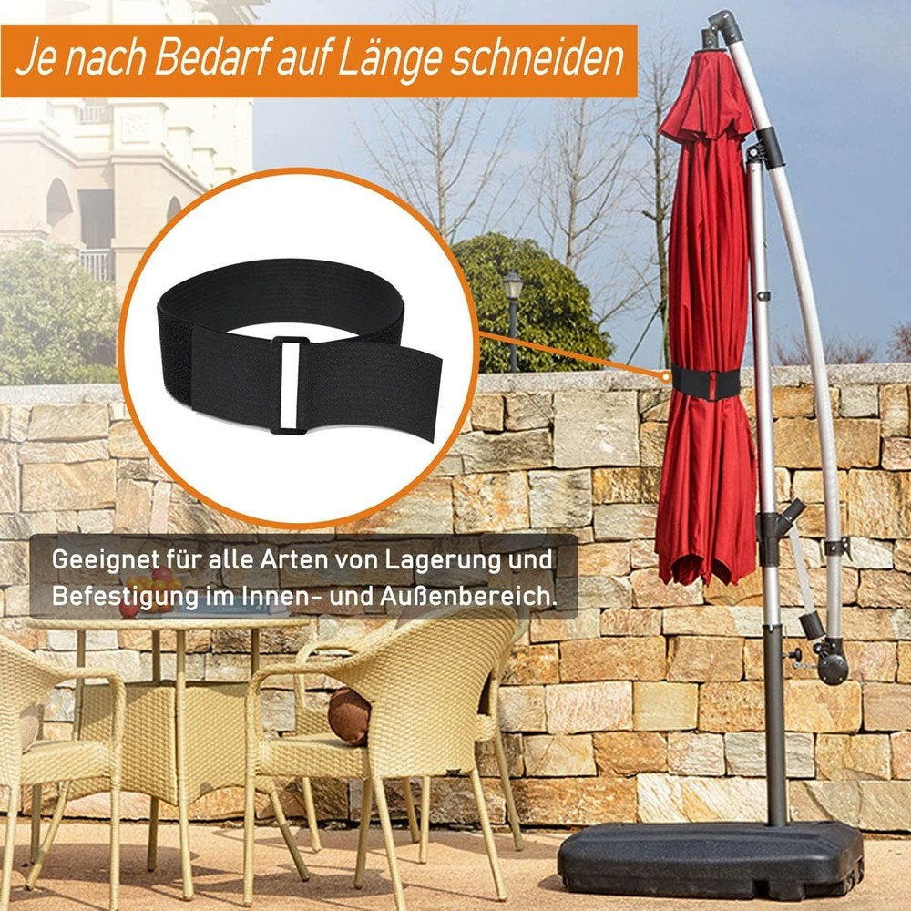 16ft x 2in Adjustable Reusable Hook Loop Cable Straps with 12 Buckles - Black