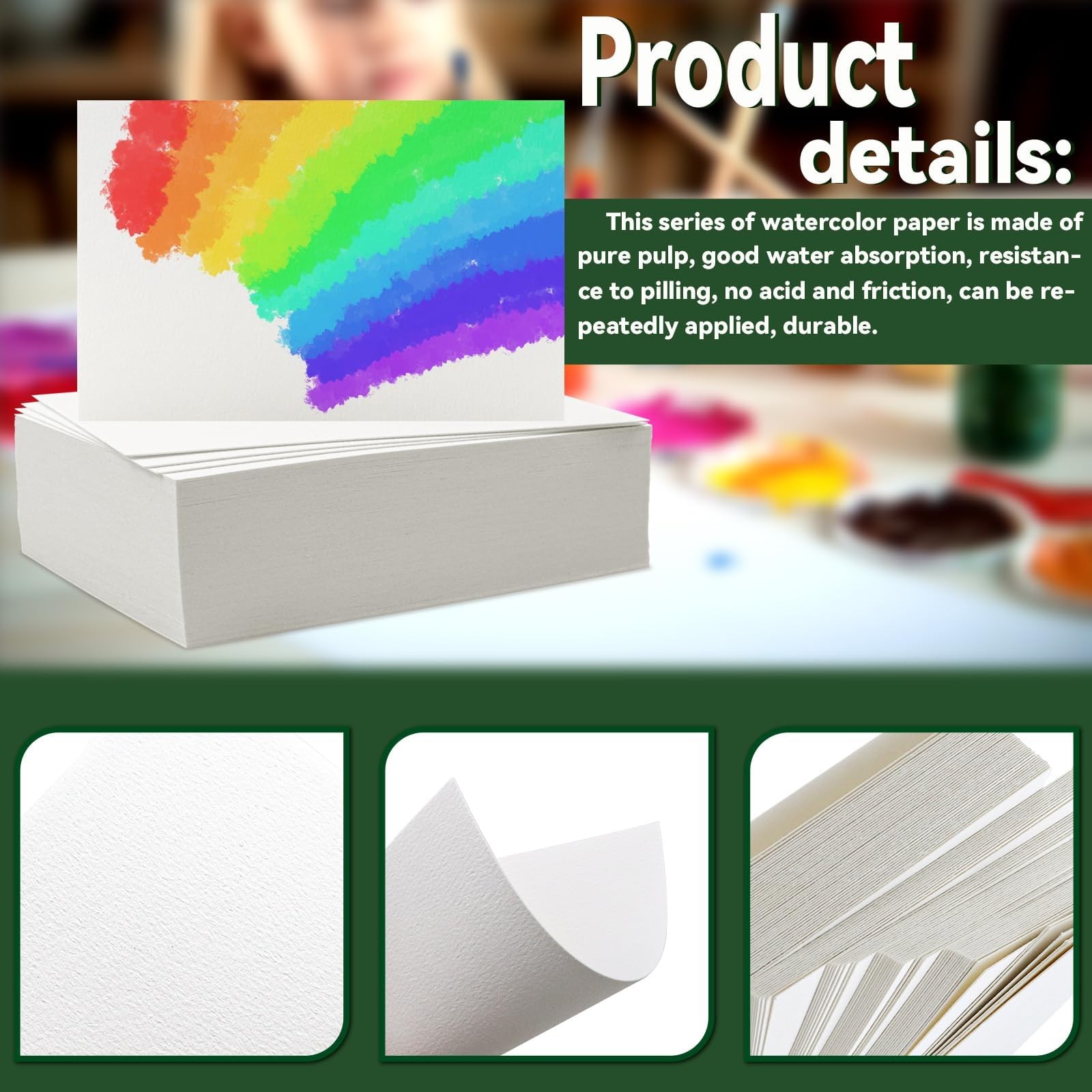 Fyess 120Pcs 100% Rag Cotton White Watercolor Paper Cold Press Bulk Drawing