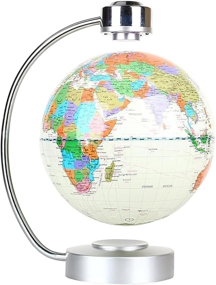 Floating 8" World Map Globe Magnetic Levitation LED Illuminated White