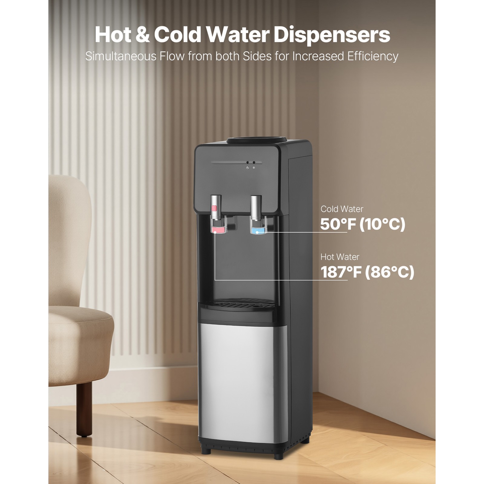 Top Loading Water Cooler Dispenser for 3 or 5 Gallons Jugs Stainless Steel