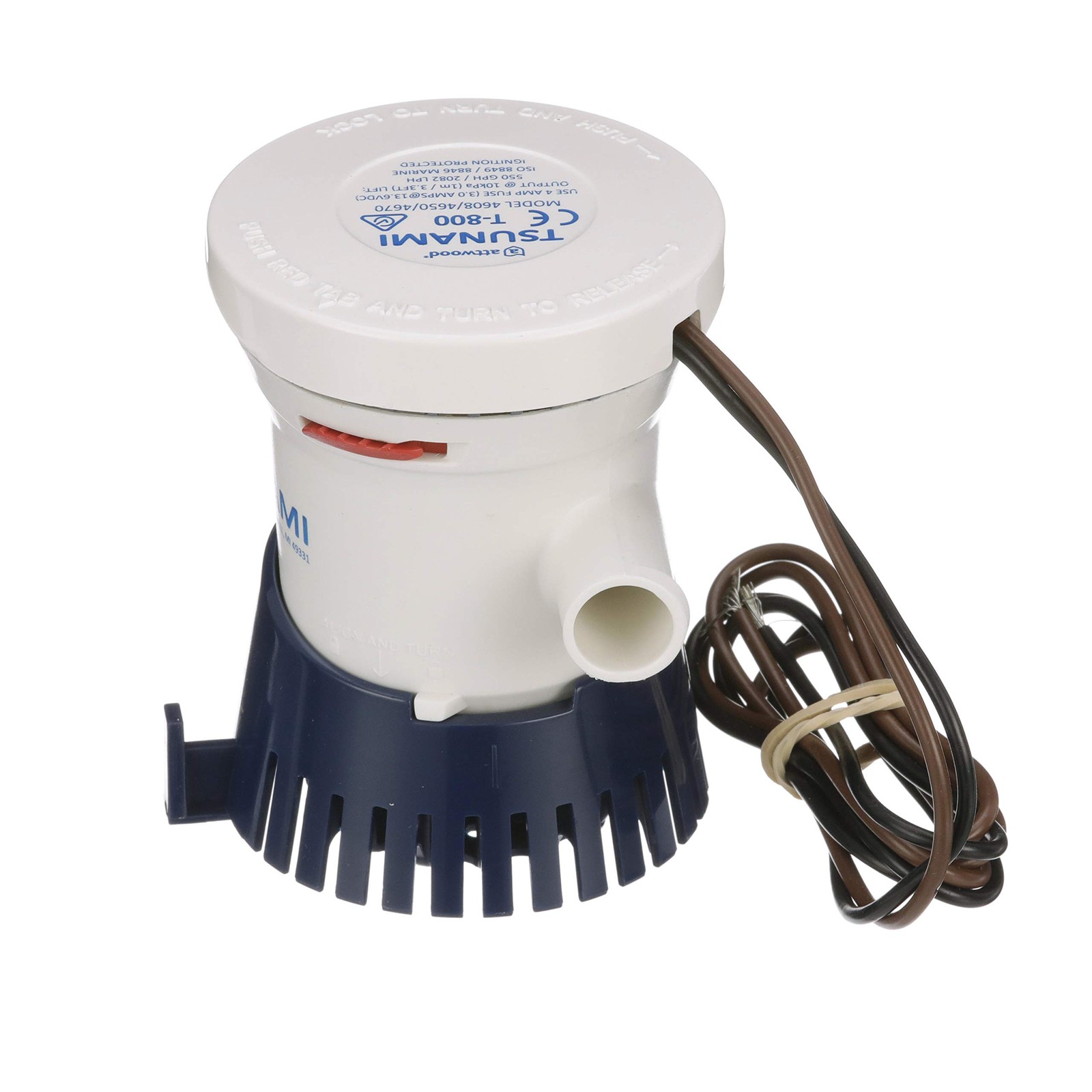 Attwood 4608-7 Tsunami T800 Bilge Pump, 800 GPH, 12-Volt, Barbed ¾-Inch Diameter