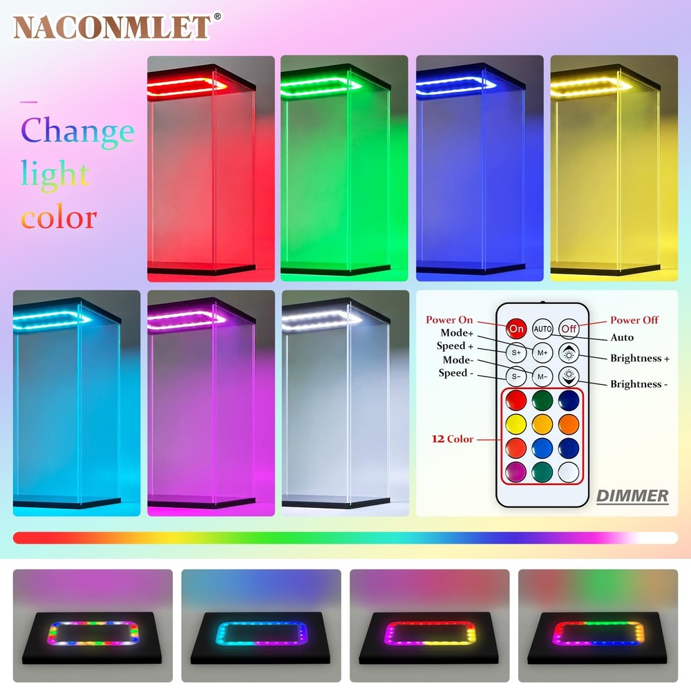 Naconmlet Acrylic Display Case with LED Light, Clear Dustproof Showcase for C...