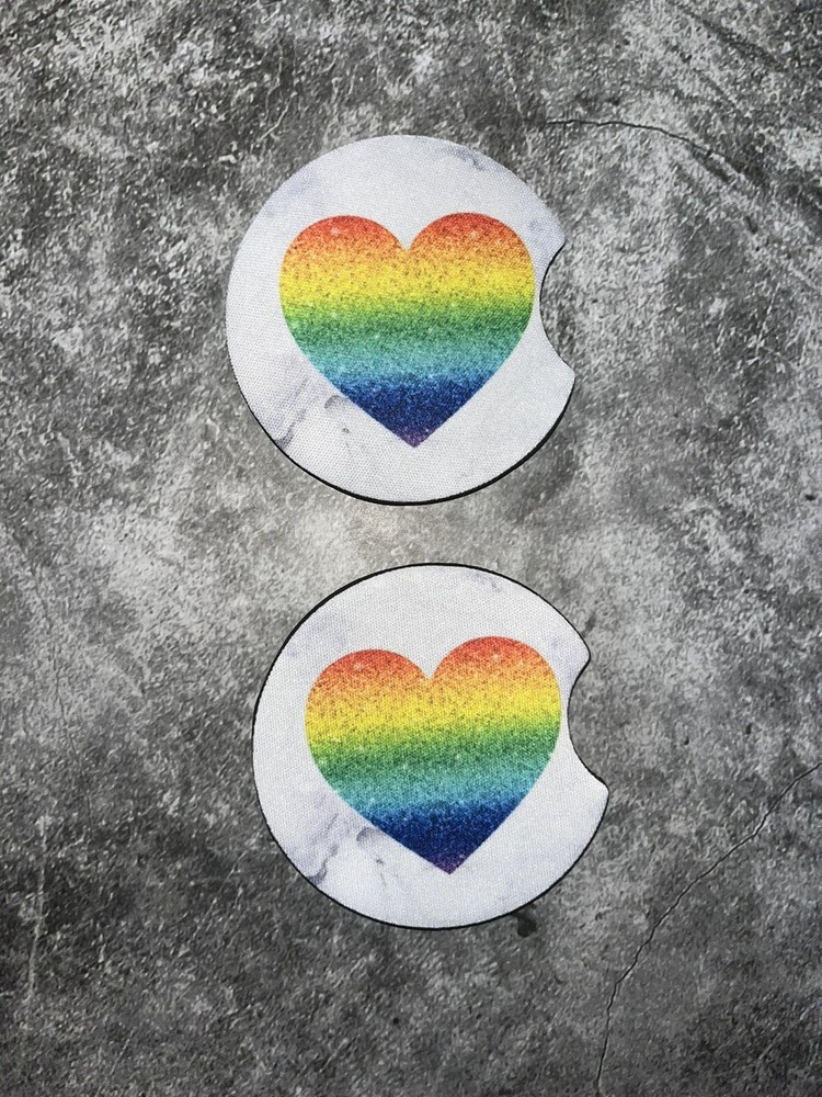 PRIDE HEART Car Coasters, 2-Pack