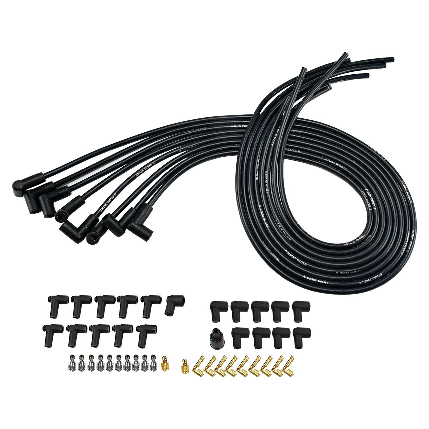 SB Chevy HEI Distributor Black Cap & Rotor & 8.5mm Black Spark Plug Wires SBC V8