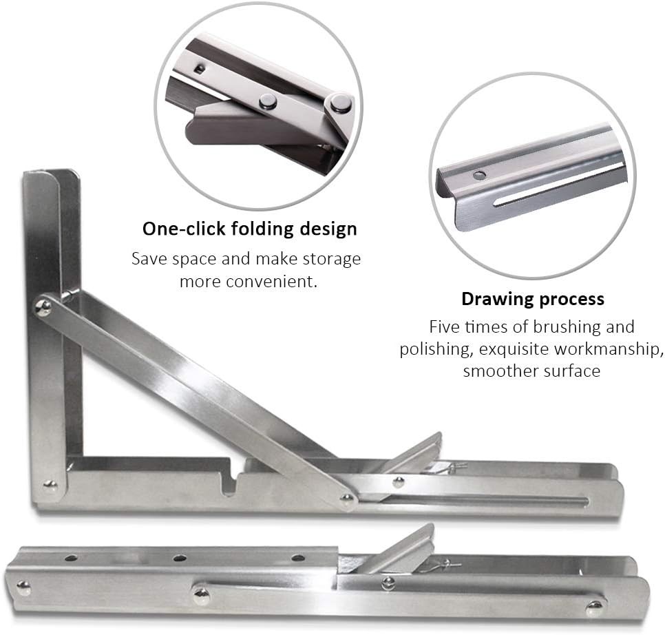2Pcs 14" Folding Shelf Brackets Silver Wall Mount DIY Collapsible Shelf Use