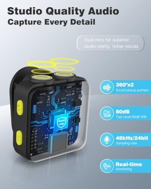 Wireless Lavalier Microphone for iPhone/Android with Type-C Plug, 48KHz, Noise