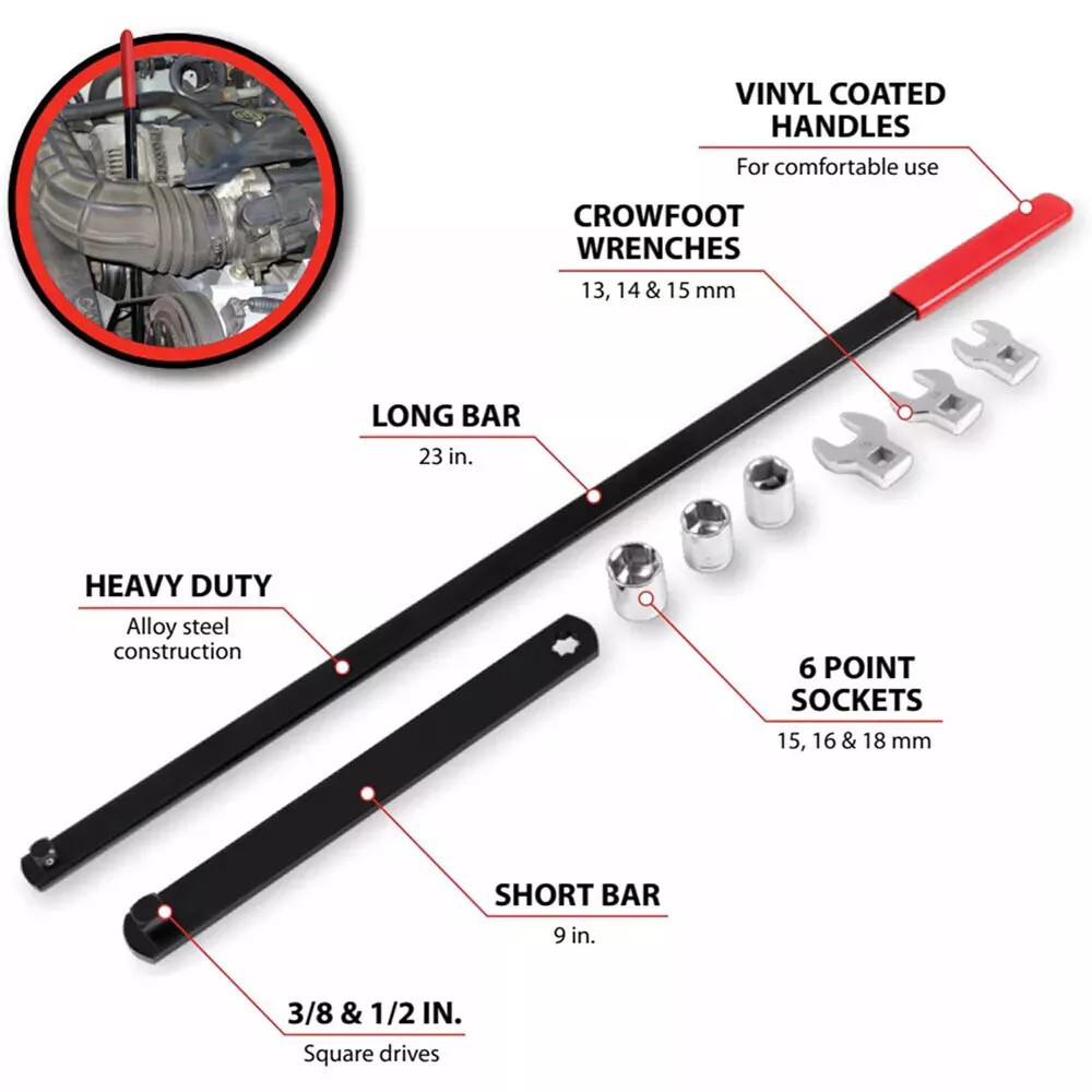 8pc SERPENTINE TIMING BELT TENSION TOOL KIT Idler Pulley Crow Foot Socket Wrench