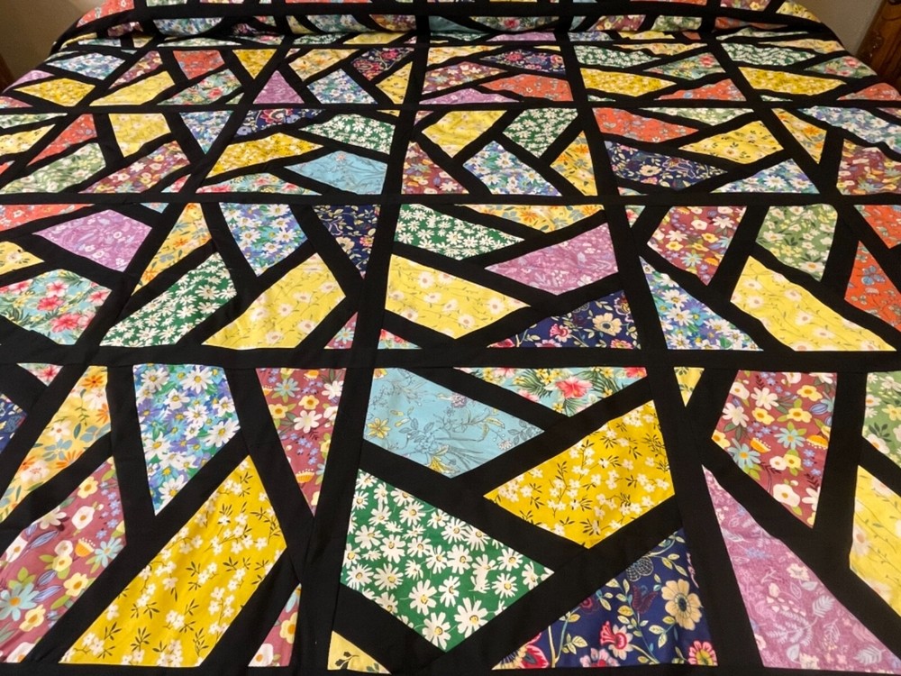 Over king Size Machine pieced Stain Glass patchwork quilt top