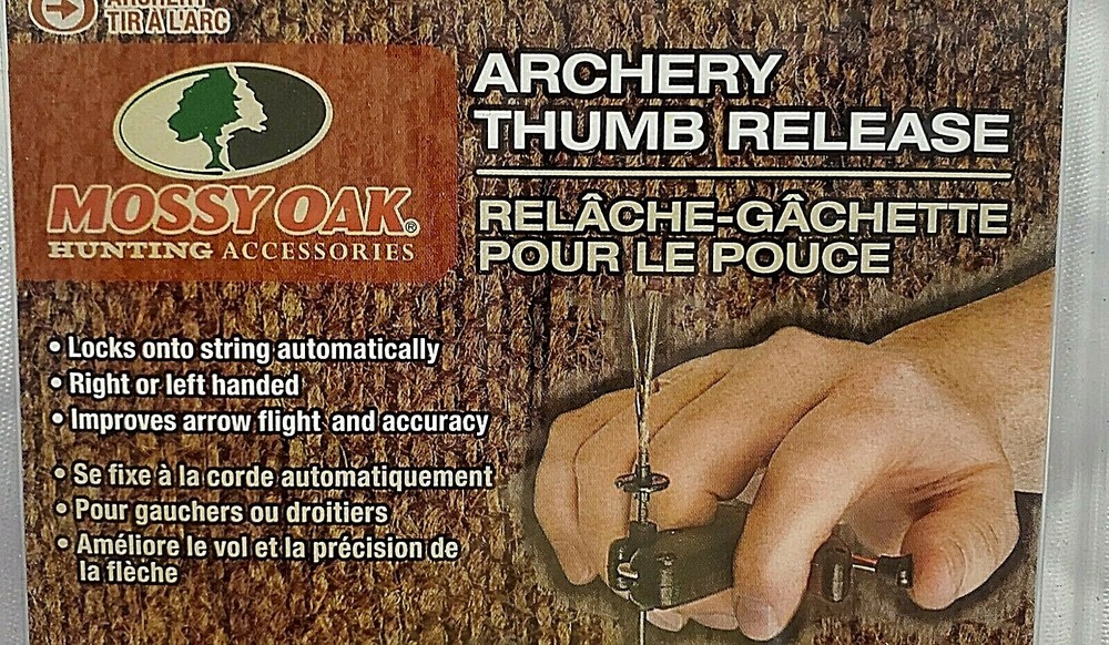 MOSSY OAK ARCHERY THUMB RELEASE NEW LEFT OR RIGHT HAND AUTO LOCKS ONTO STRING